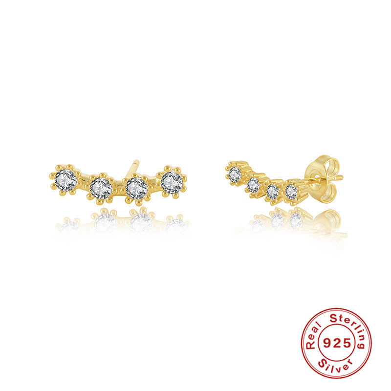 S925 Sterling Silver Single Row Diamond-Encrusted Light Luxury INS Earrings Studs Korean Style Elegant Niche Design K Gold Luxurious Ear Jewelry