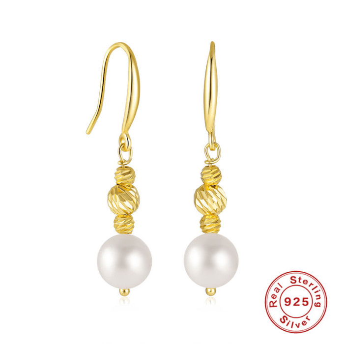 S925 Sterling Silver Design Imitation Pearl Ear Hook Earrings Internet Celebrity Same Style Socialite Minimalist Style High-end Fashion Earrings