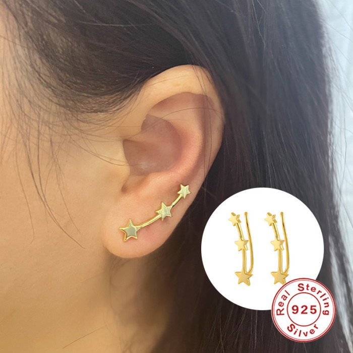 S925 Sterling Silver INS Minimalist Smooth Five-Pointed Star Ear Arc Ear Clip Earrings Korean Version Niche Design Internet Celebrity Ear Jewelry