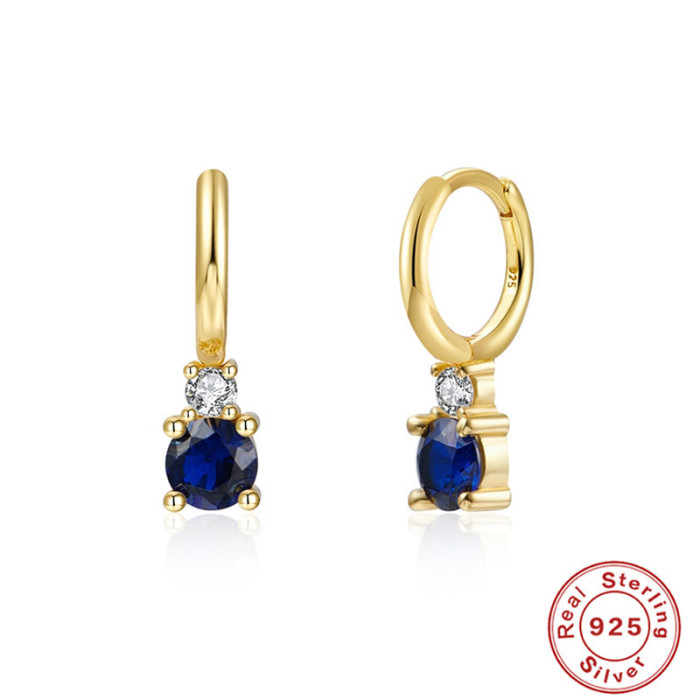 S925 Sterling Silver Four-Prong Inlaid Diamond Celi French Earrings Colorful Zircon Earrings Hoop European and American Hot-Selling Creative INS Earrings