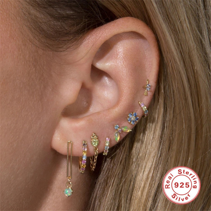 S925 Sterling Silver INS Opal Paperclip Tassel Earrings Korean Style French Style Evening Wear Elegant Earrings