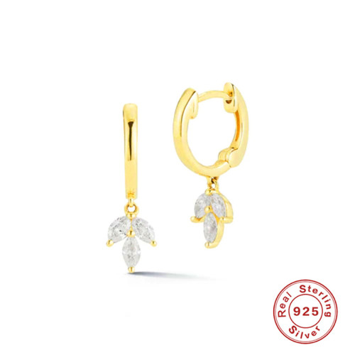 S925 Sterling Silver Three Diamond Hoop Earrings European and American Cross-Border Hot Selling INS Style Super Sparkling Diamond-Studded Women's Earrings Jewelry