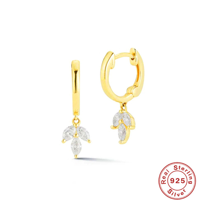 S925 Sterling Silver Three Diamond Hoop Earrings European and American Cross-Border Hot Selling INS Style Super Sparkling Diamond-Studded Women's Earrings Jewelry