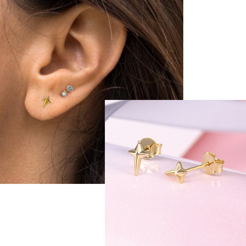 S925 Sterling Silver Mini Smooth Cross Star Earrings Fashion Simple Creative INS Style Versatile Student Earrings
