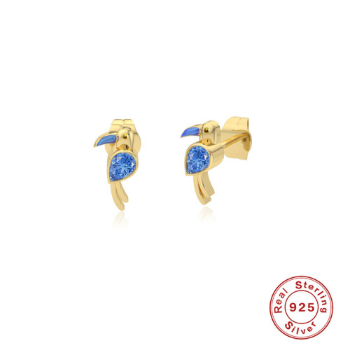 S925 Sterling Silver Enamel Oil Drop Love Bird Earrings European and American Cross-Border Hot-Selling Simple Personality Diamond-Studded Earrings