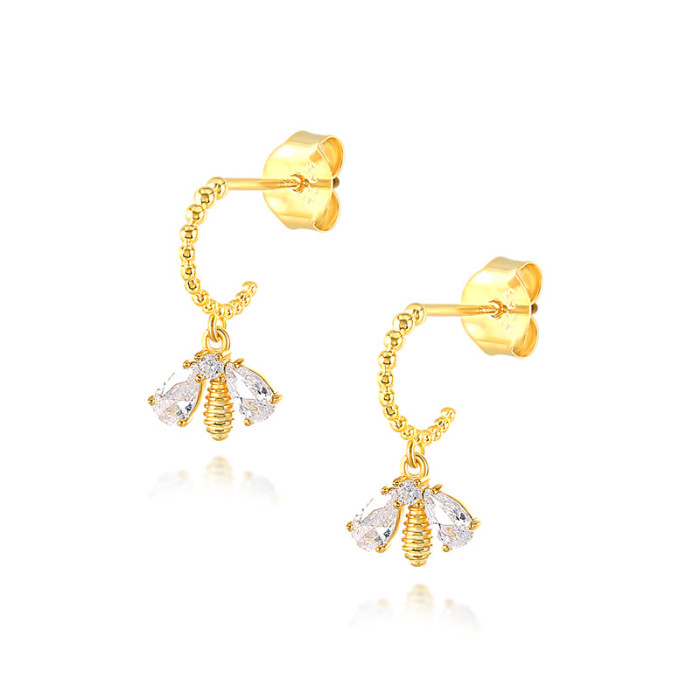 S925 Sterling Silver INS Style Insect Bee Ear Cuff Earrings European and American Hot Selling Creative Style Personalized Diamond-Studded Hoop Earrings