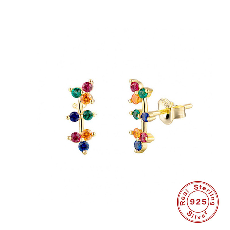 S925 Sterling Silver French Style Colorful Diamond Stud Earrings for Women European and American Personality Inlaid Diamond Small Chanel Style Earrings INS Style Creative Earrings