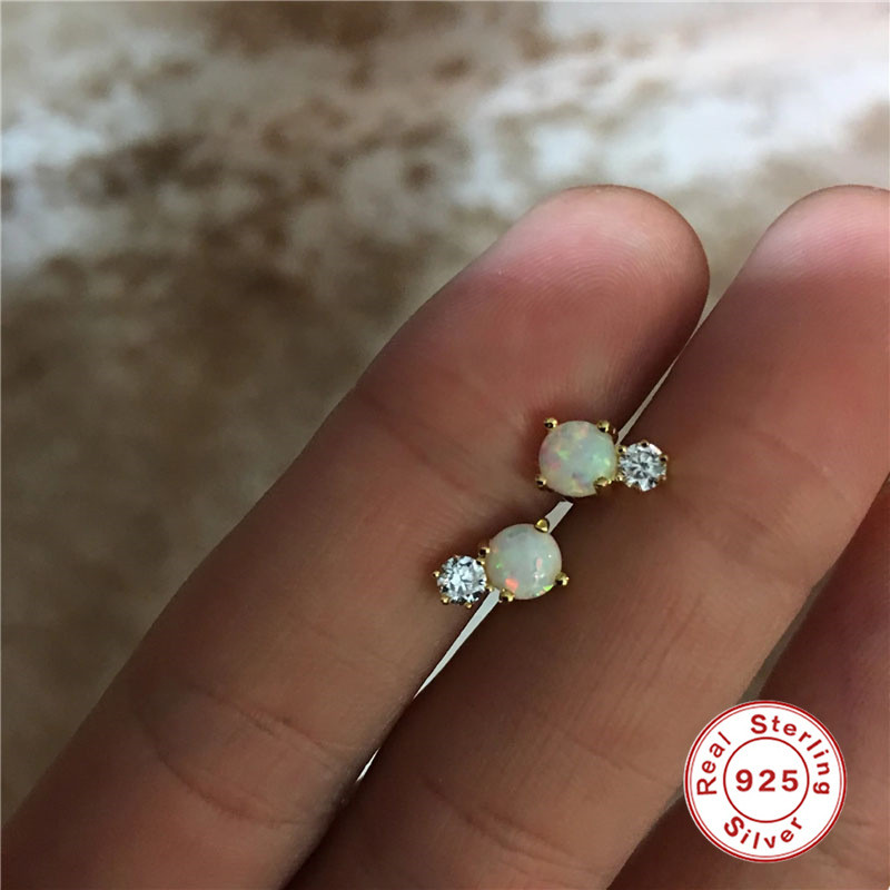 S925 Sterling Silver Round Elegant Personality Double Diamond Opal Zircon Earrings Korean and Japanese Style Elegant Office Wear Earrings