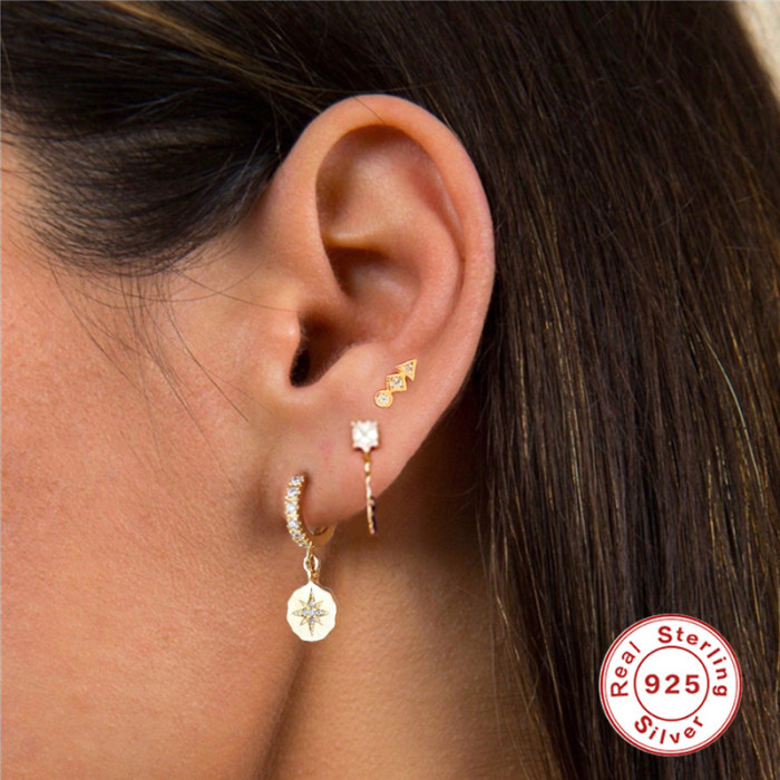 S925 Sterling Silver Square Diamond Twist Line Earrings European and American Hot Selling Elegant Versatile Personality Trendy Exquisite Women's Earrings Ear Clips