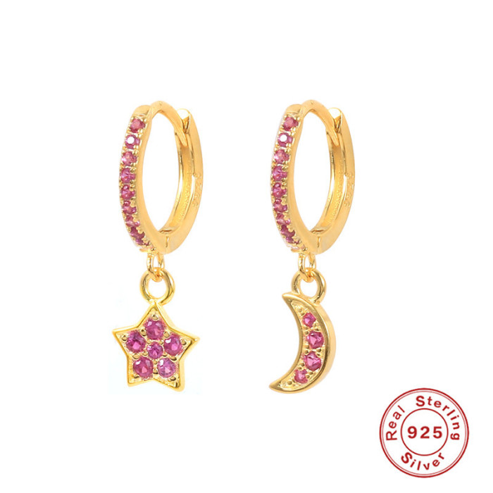 S925 Sterling Silver Star Moon Inlaid Diamond Ear Cuff Hoop Earrings Cross-Border Bestselling INS Fashion Trend Versatile Ear Jewelry