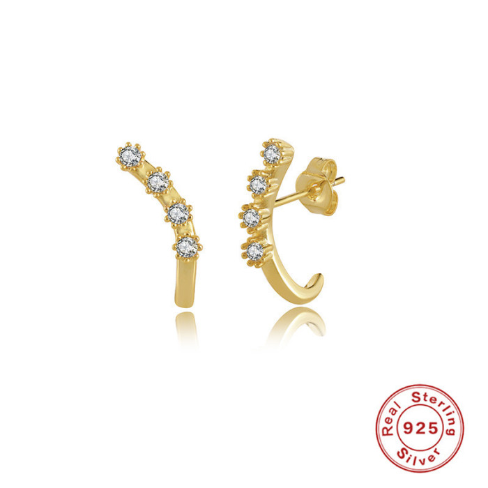 S925 Sterling Silver Single Row Diamond-Encrusted Light Luxury INS Earrings Studs Korean Style Elegant Niche Design K Gold Luxurious Ear Jewelry