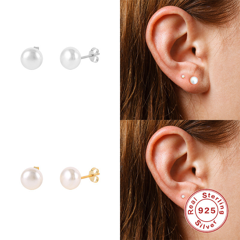 S925 Sterling Silver Baroque Pearl Stud Earrings for Women Vintage Earrings Fashion Trendy Personality Earrings Hot Selling Cross-Border