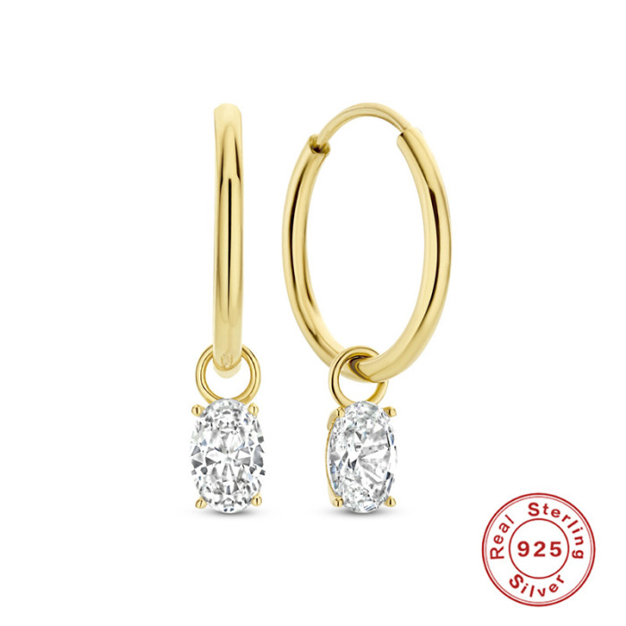 S925 Sterling Silver INS Minimalist Smooth Hoop Earrings with Diamonds, Popular in Europe and America, Cool Exaggerated Cold Style Ear Cuffs and Ear Jewelry