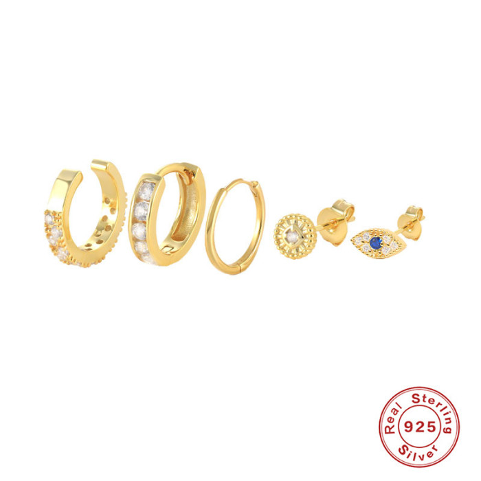 S925 Sterling Silver Inlaid Diamond Oil Drop Earrings Ear Clips Ear Studs Earrings European and American Bestseller INS Enamel Personality Earrings Set