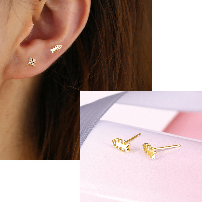 S925 Sterling Silver Fun Fishbone Earrings Amazon Hot-Selling Small Creative Ins Style Earrings Dropshipping