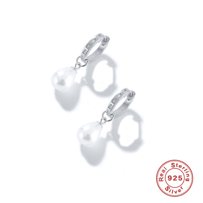 S925 Sterling Silver Elegant Pearl Earrings with Diamond Inlay Hoop Earrings Korean and Japanese INS Design Imitation Pearl Ear Jewelry