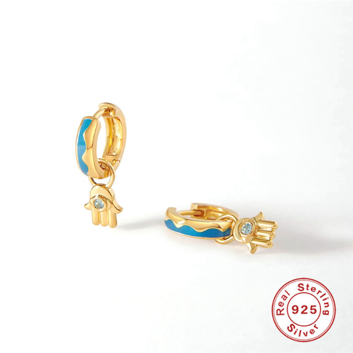 S925 Sterling Silver Inlaid Diamond Women's Oil Drop Enamel Fashion Hot-Selling Ear Clips Earrings European and American Trendy Personality Simple Earrings