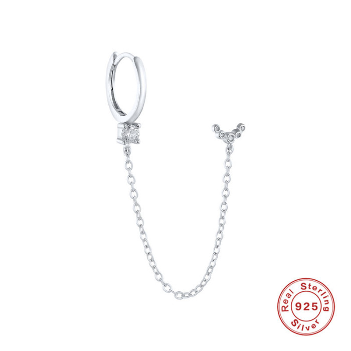 S925 Sterling Silver Single Drop Earrings Moon Chain Earrings European and American Hot Selling Micro Inlaid Zirconia Personalized Trendy Earrings