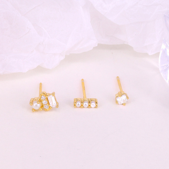 New S925 Sterling Silver Geometric Irregular Simple Stud Earrings 3-Piece Set Layered Earrings European and American Hot-Selling Jewelry