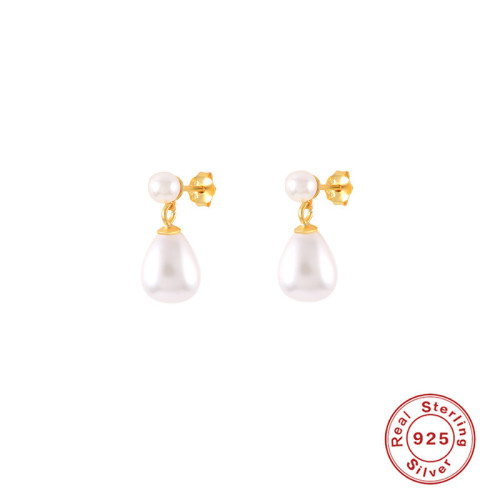 S925 Sterling Silver Simple Versatile Large and Small Pearl Stud Earrings European and American Hot Selling Light Luxury Niche High-end Women's Earrings