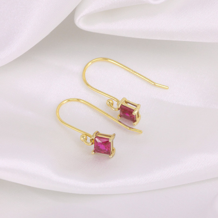 S925 Sterling Silver Square Diamond Pendant U-Shaped Ear Hook Earrings Stud Earrings European and American Hot-Selling French Style Elegant K-Gold Plated Earrings