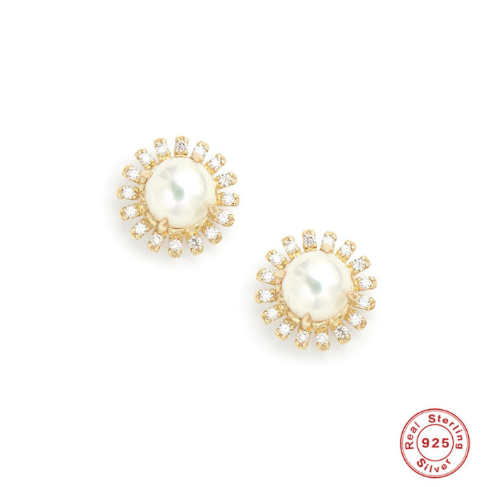 Pre-sale New S925 Sterling Silver Exquisite Diamond-studded Design Sense Pearl Stud Earrings French Style Elegant Ear...