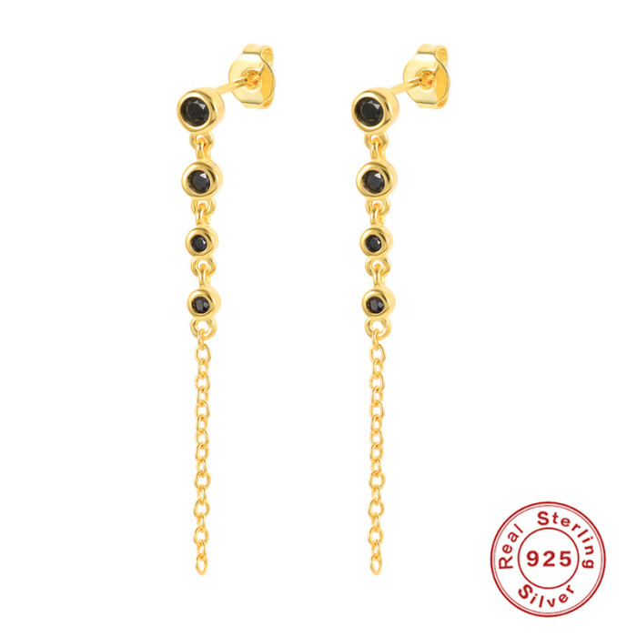 S925 Sterling Silver INS Style Stone-Studded Chain Earrings Versatile Ear Clips Bestselling Fashion Chain Earrings