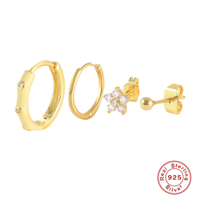 S925 Sterling Silver Inlaid Diamond Oil Drop Earrings Ear Clips Ear Studs Earrings European and American Bestseller INS Enamel Personality Earrings Set