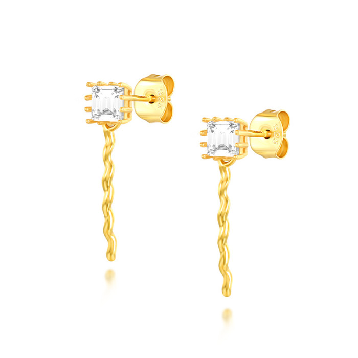 S925 Sterling Silver Square Diamond Twist Line Earrings European and American Hot Selling Elegant Versatile Personality Trendy Exquisite Women's Earrings Ear Clips