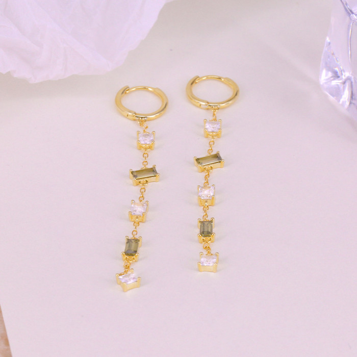 S925 Sterling Silver Chain Stackable Tassel Colorful Stone Stud Earrings Fashion Hot-Selling Summer Colorful Zircon...