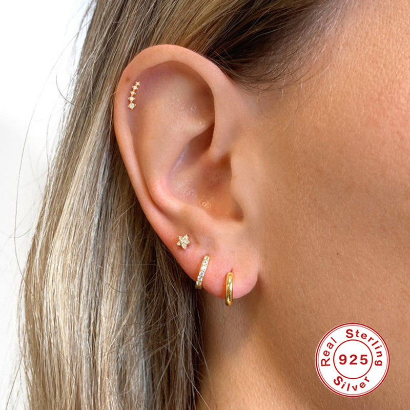 S925 Sterling Silver INS Single Row Small and Large Diamond Stud Earrings European and American Hot Sale Minimalist Personality Creative Women's Earrings Jewelry