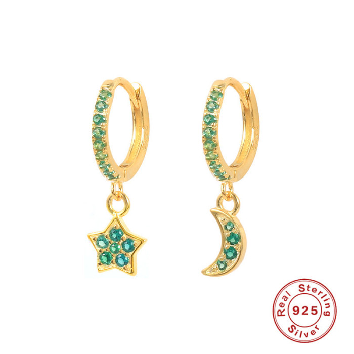 S925 Sterling Silver Star Moon Inlaid Diamond Ear Cuff Hoop Earrings Cross-Border Bestselling INS Fashion Trend Versatile Ear Jewelry