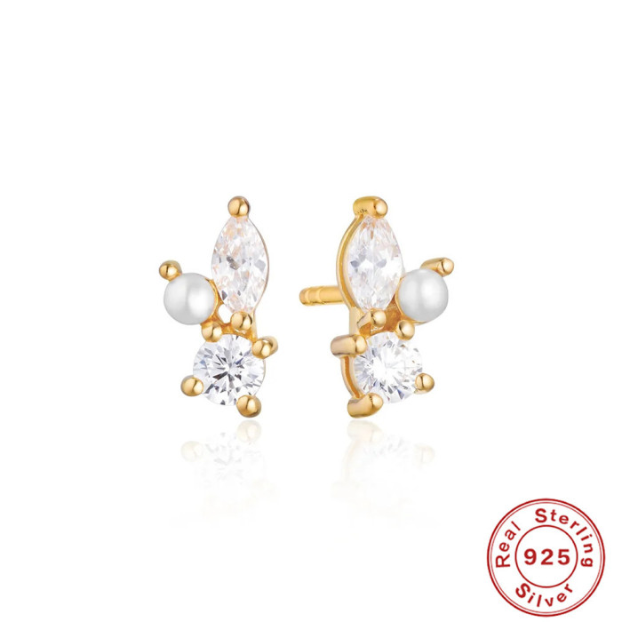 S925 Sterling Silver Small and Exquisite Ice Crystal Earrings Korean Style Elegant Personality INS Niche High-end Earrings for Women