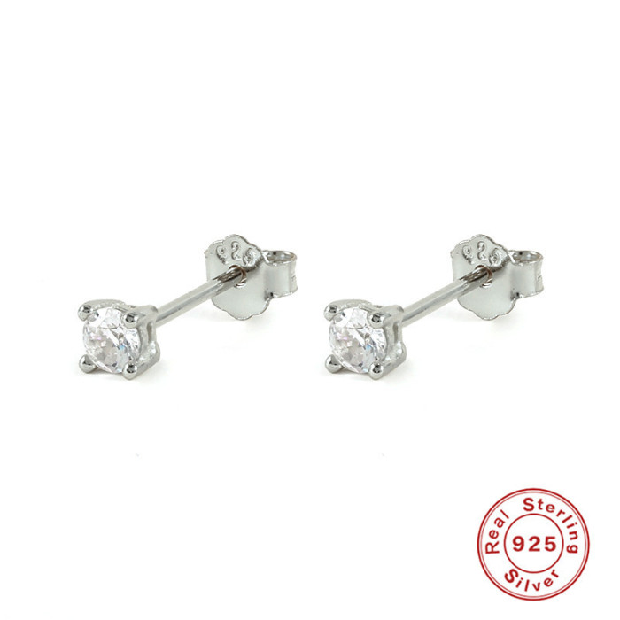 S925 Sterling Silver Classic Versatile Stone-Studded Earrings Japanese and Korean Fashion Trend Simple Women's Earr...