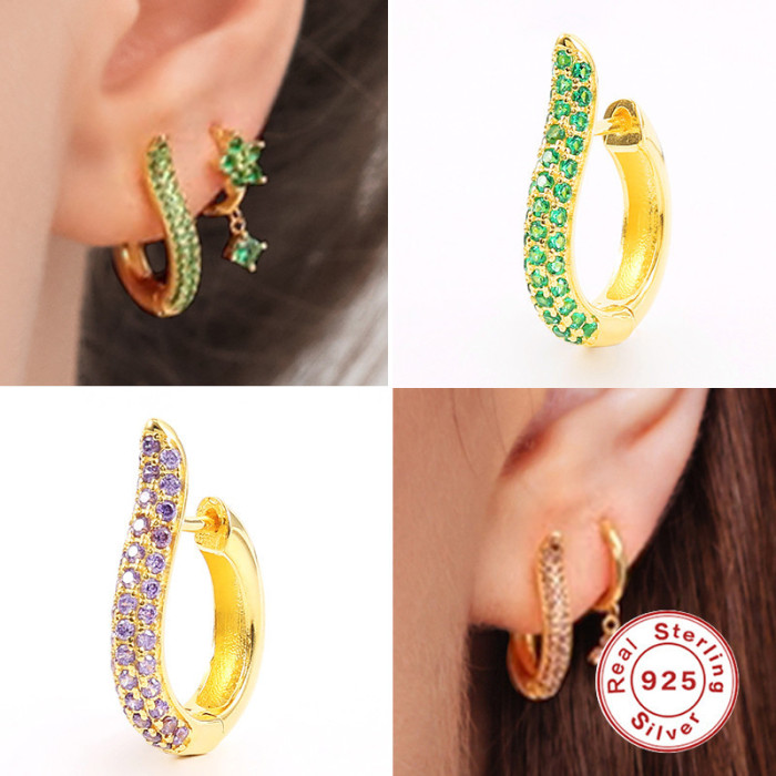 S925 Sterling Silver Coco Pierced U-shaped Single Earring Cross-border Inlaid with Diamonds Light Luxury Versatile INS Style Earrings Ear Clips Ear Jewelry