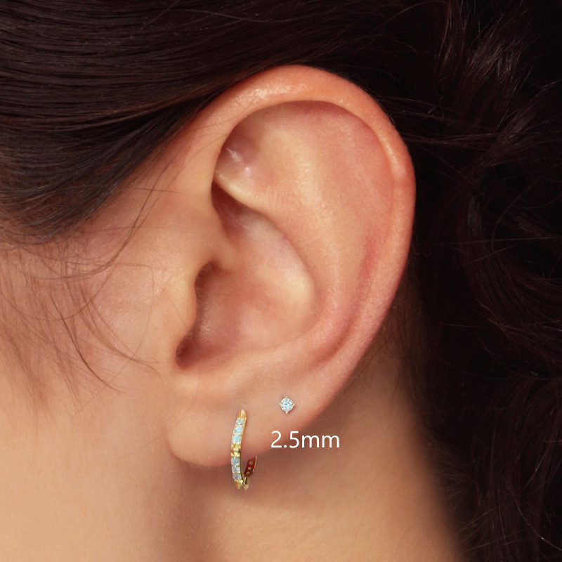 S925 Sterling Silver Simple Ins Versatile Single Diamond Stud Earrings Korean and Japanese Style Elegant Personality Light Luxury Women's Earrings Set of 3