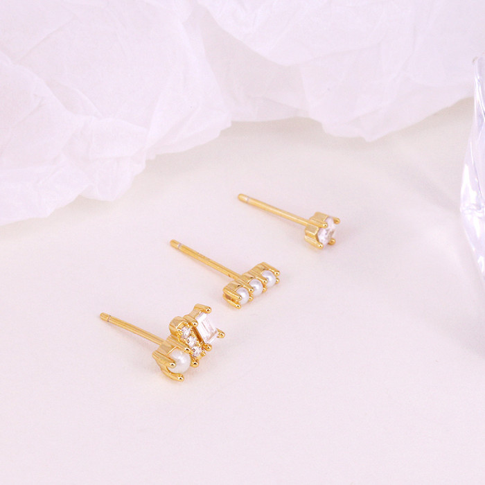 New S925 Sterling Silver Geometric Irregular Simple Stud Earrings 3-Piece Set Layered Earrings European and American Hot-Selling Jewelry