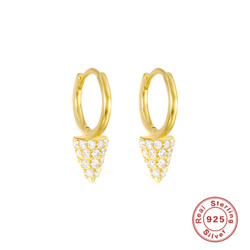 New S925 Sterling Silver Earrings Punk Style Earrings Ear Clips European and American Hot Selling Geometric Inlaid Diamond Trendy Hoop Earrings