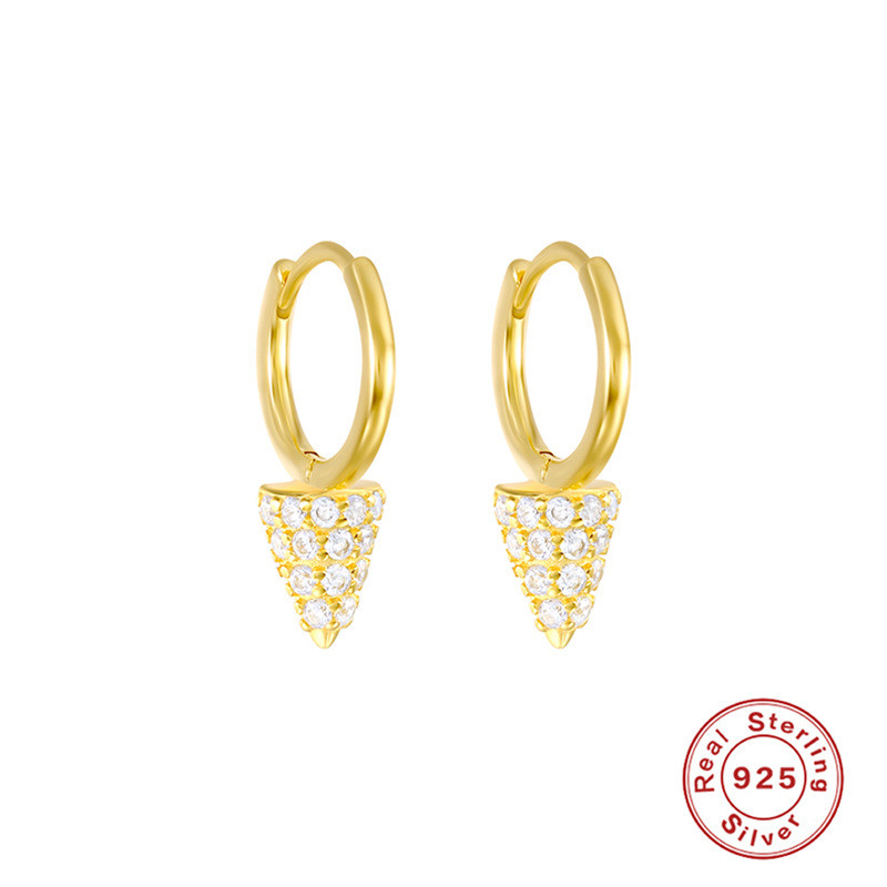 New S925 Sterling Silver Earrings Punk Style Earrings Ear Clips European and American Hot Selling Geometric Inlaid Diamond Trendy Hoop Earrings