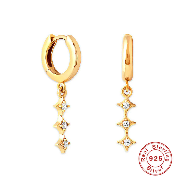 S925 Sterling Silver Star Inlaid Diamond Earrings Hoop Earrings Ear Clips Korean Style Elegant Light Luxury Personality Single Row Inlaid Diamond Ear Jewelry