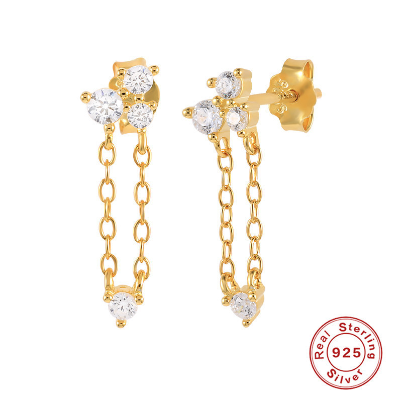 S925 Sterling Silver Inlaid Diamond Personality Layered Tassel Style Ear Thread Earrings Stud Earrings Export Hot Sale K Gold Plated Elegant Earrings