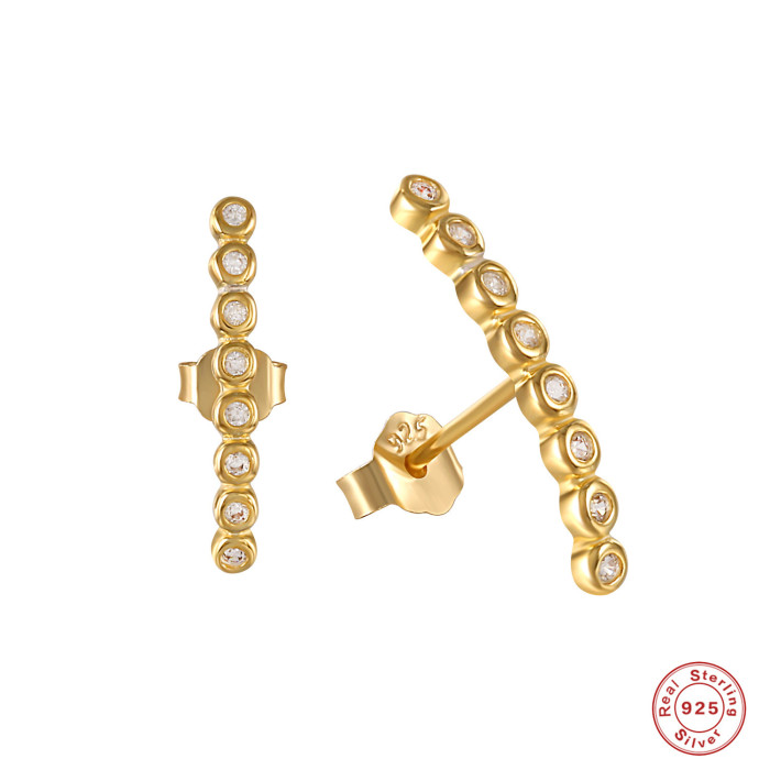 S925 Sterling Silver Single Row Diamond Stud Earrings Creative Fashion INS Style Earrings Hoop Cross-Border Hot-Selling Women's Jewelry