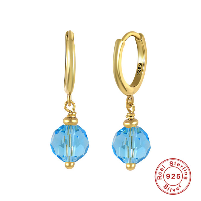 S925 Sterling Silver Personalized Football Glass Stone Pendant Layered Earrings Korean and Japanese Style Super Shiny Diamond-Studded Hoop Earrings for Women