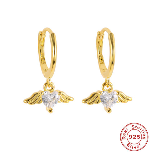 S925 Sterling Silver Angel Heart Earrings Fashion Cross-Border Bestselling Personality Light Luxury Creative Ear Clips Women's Hoop Earrings