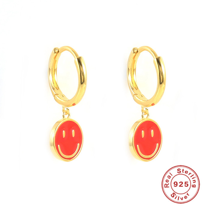 S925 Sterling Silver Smiley Face Oil Drop Earrings Ear Clips Fashion Simple Versatile Creative Women's Hoop Earrings...