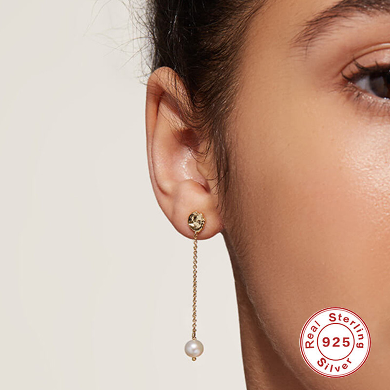 S925 Sterling Silver Long Chain Tassel Elegant Pearl Earrings Studs Ear Lines Japanese and Korean Style Socialite Minimalist Earrings