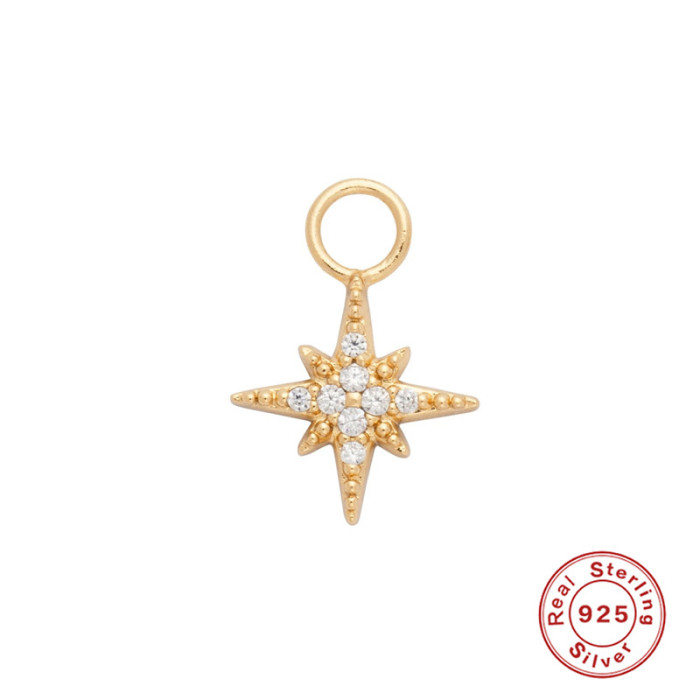 S925 Sterling Silver Simple Hoop Earrings Geometric Star Moon Tassel Small Pendant Korean and Japanese INS Style Diamond-Studded Mixed Accessories Earrings