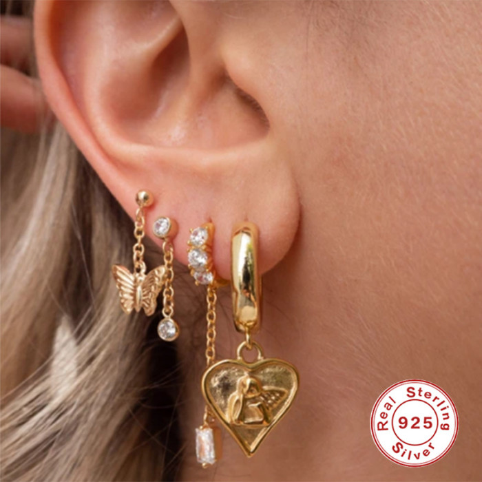 S925 Sterling Silver Square Pendant Diamond-Studded Earrings European and American Hot-Selling Fashion Light Luxury Creative INS Hoop Earrings
