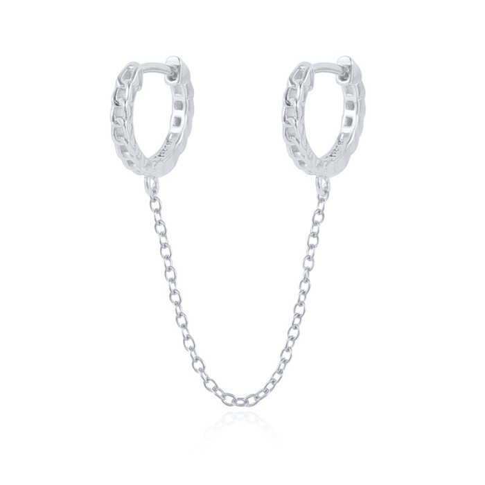 S925 Sterling Silver Single Round Hollow Tassel Chain Earrings Hot-Selling Fashion Trend INS Earrings Jewelry