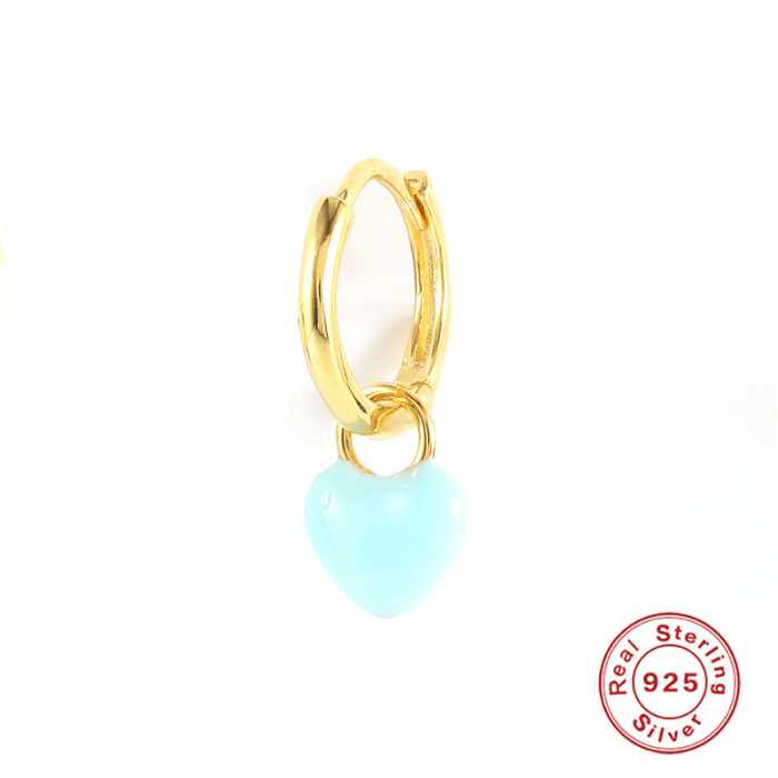 S925 Sterling Silver Single Heart Oil Drop Hoop Earrings European and American Light Luxury Trendy Fashion INS Stud Earrings